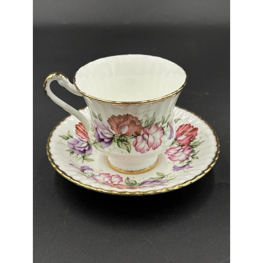 Stunning Paragon "Sweet Pea" Fluted Tea Cup and Saucer Set Made in England 1950s